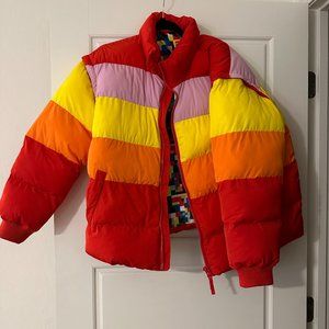 LEGO x Target Red Pink Yellow Orange Colorblock Convertible Puffer Coat